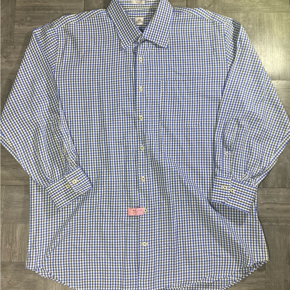 Peter Millar Men's Shirt Button Down Long Sleeve Blue Plaid Casual Golf X-Large